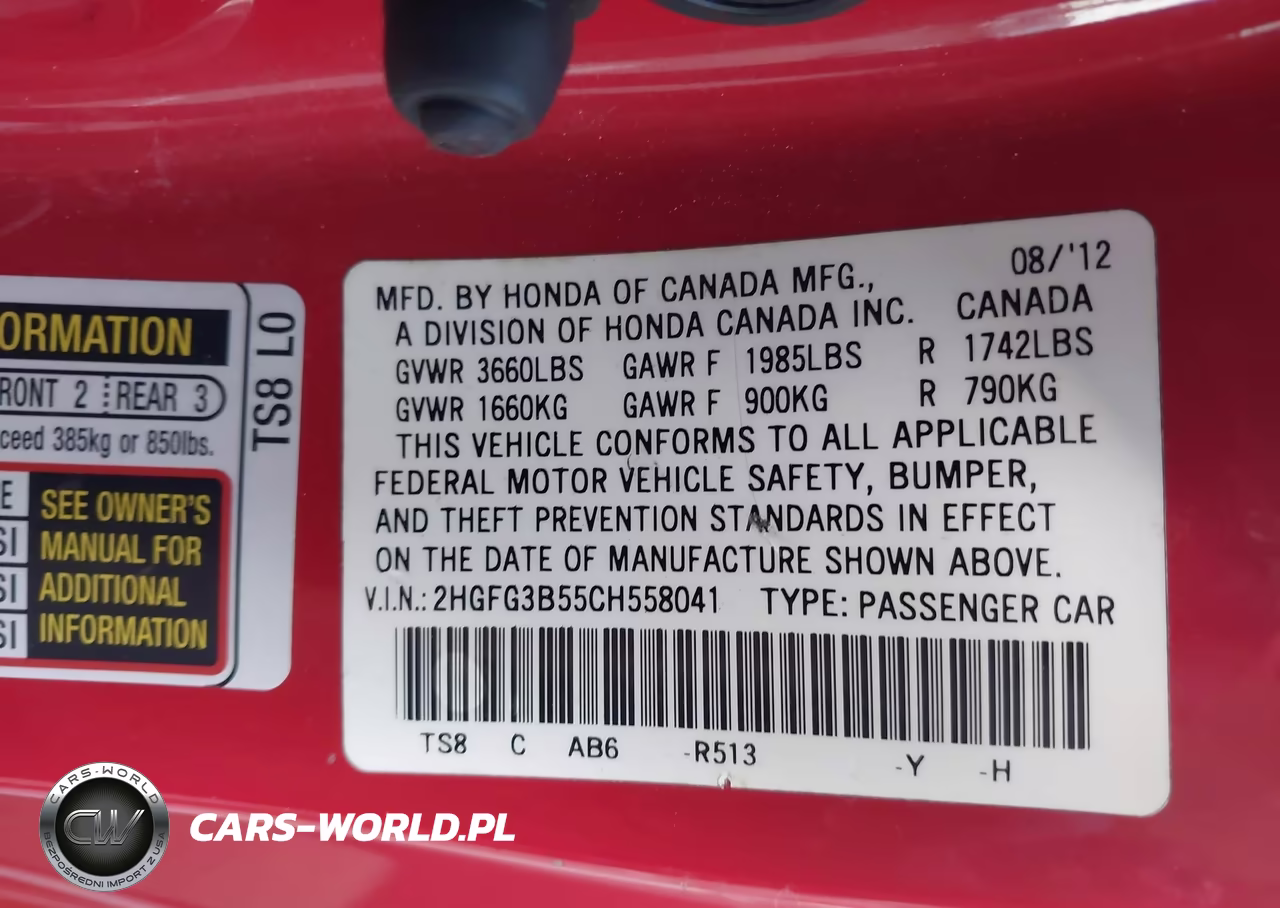 2012 Honda Civic Lx VIN:2HGFG3B55CH558041 - 9