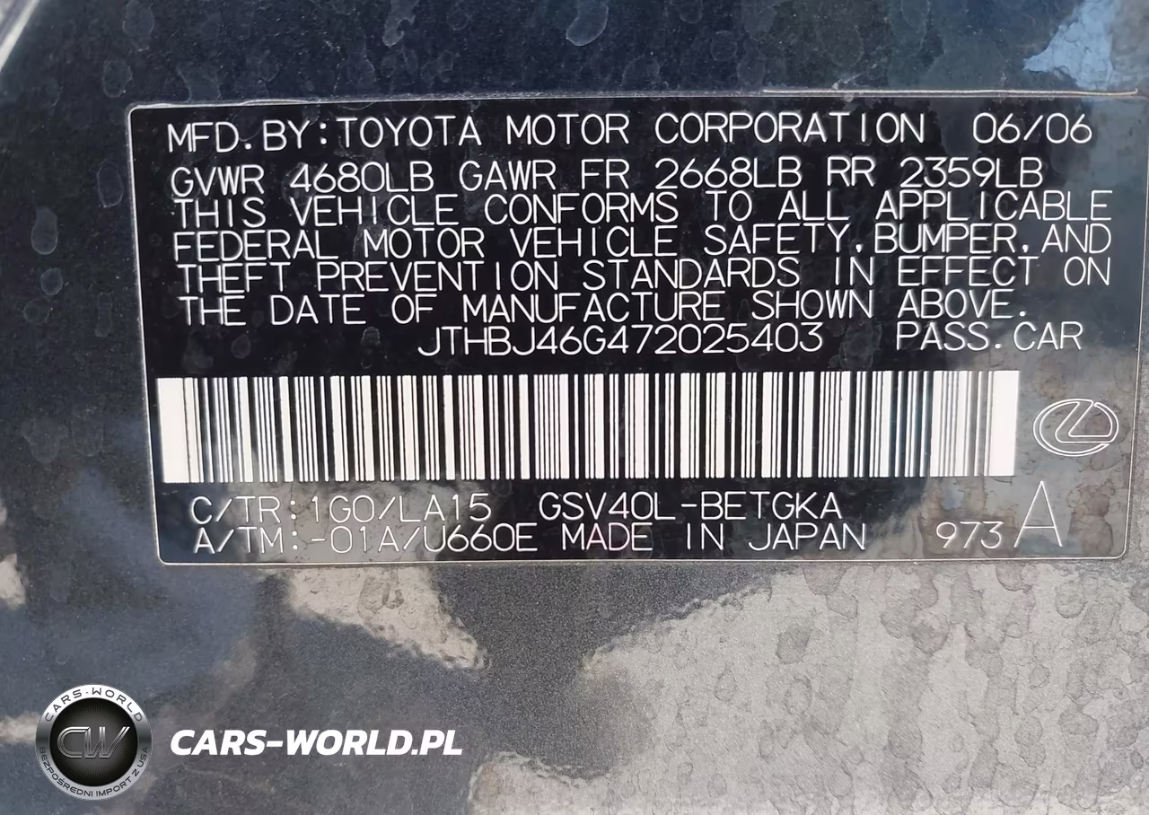 2007 Lexus Es 350 VIN:JTHBJ46G472025403 - 9