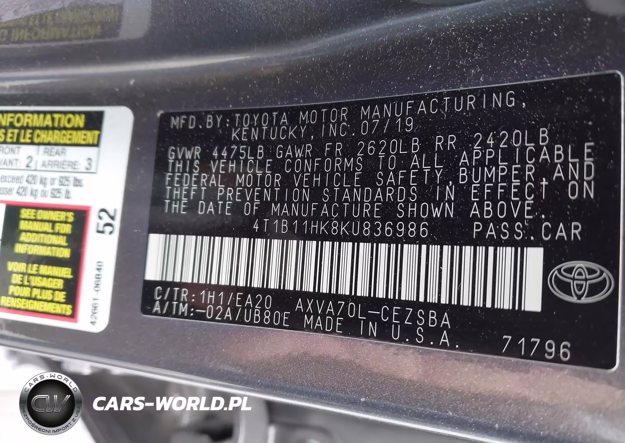2019 Toyota Camry Se VIN:4T1B11HK8KU836986 - 9
