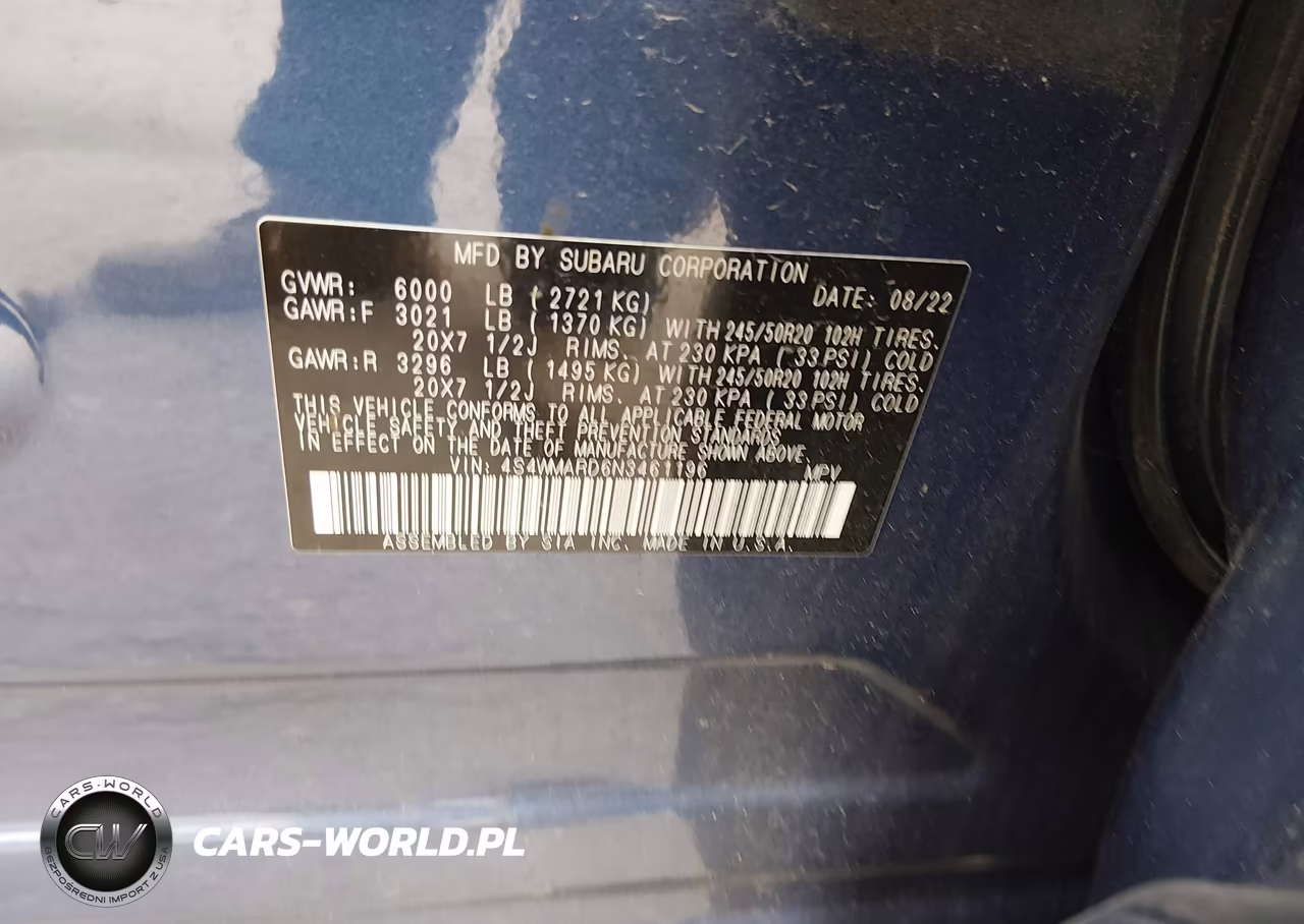 2022 Subaru Ascent Touring VIN:4S4WMARD6N3461196 - 9