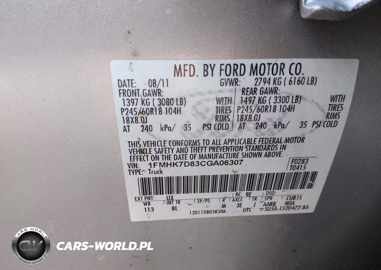 2012 Ford Explorer Xlt VIN:1FMHK7D83CGA06307 - 9