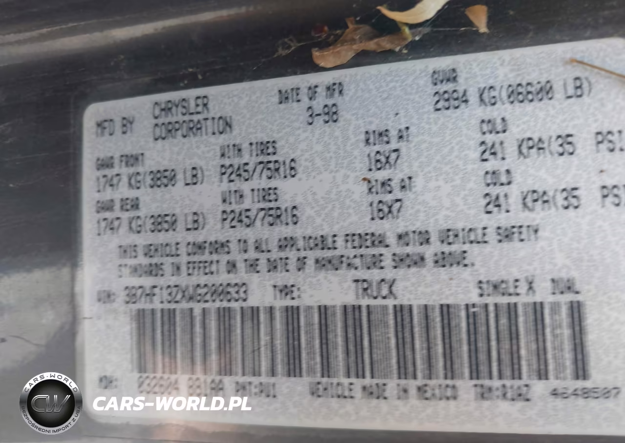 1998 Dodge Ram 1500 St VIN:3B7HF13ZXWG200633 - 9