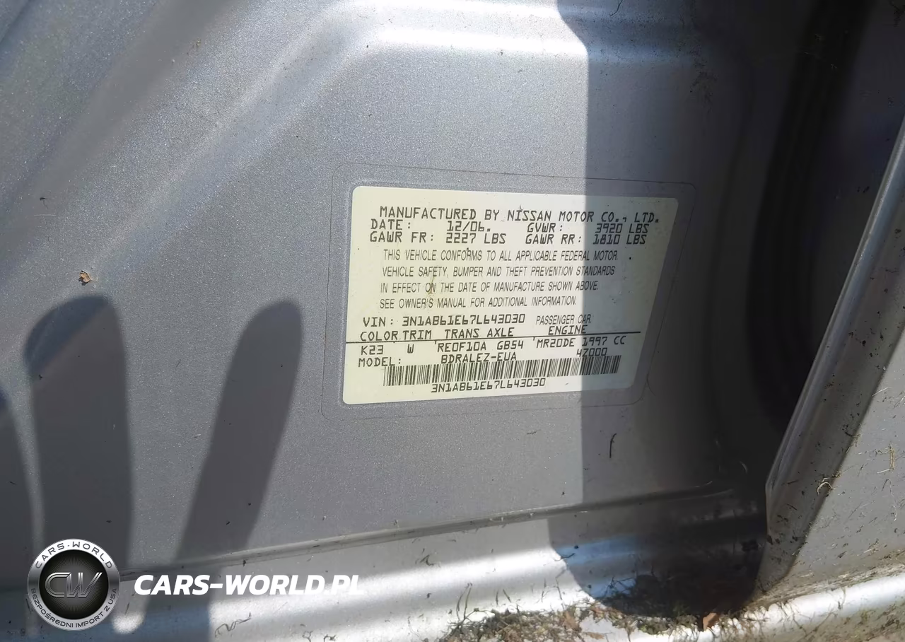 2007 Nissan Sentra 2.0S VIN:3N1AB61E67L643030 - 9