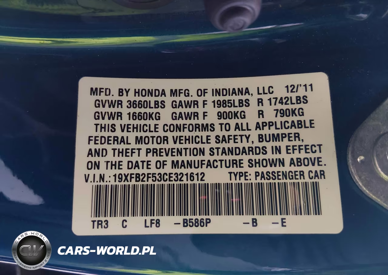 2012 Honda Civic Lx VIN:19XFB2F53CE321612 - 9