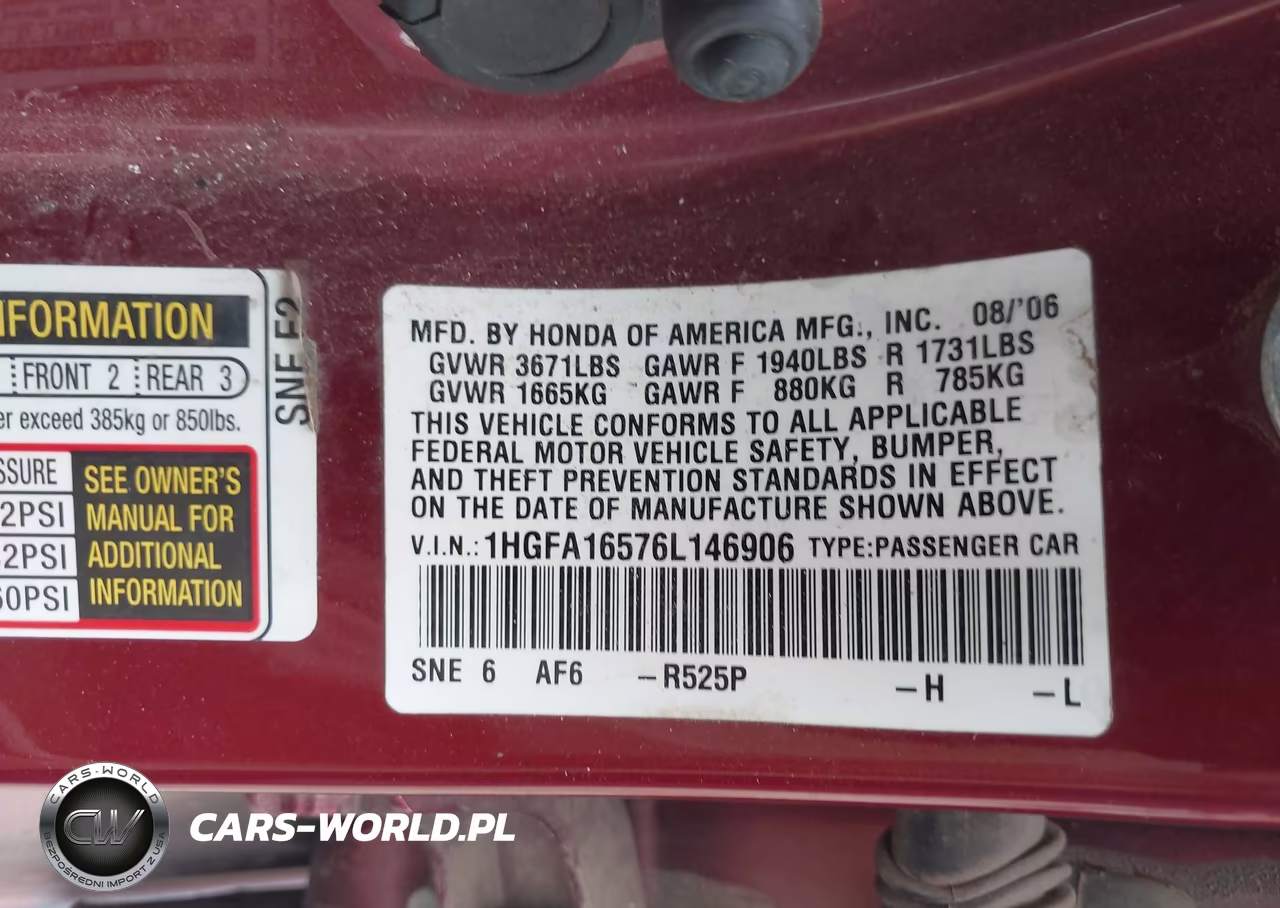 2006 Honda Civic Lx VIN:1HGFA16576L146906 - 9