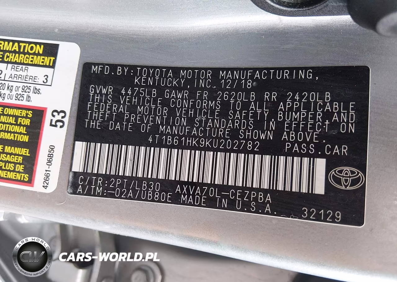 2019 Toyota Camry Xse VIN:4T1B61HK9KU202782 - 9