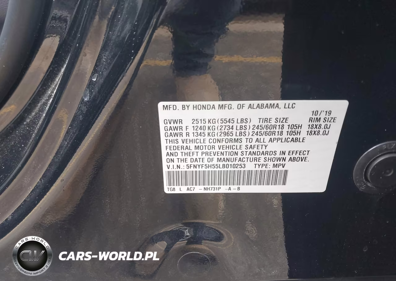2020 Honda Pilot 2Wd Ex-L VIN:5FNYF5H55LB010253 - 9