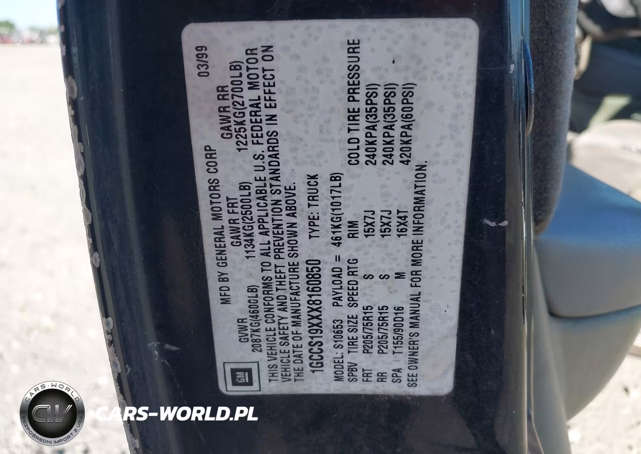 1999 Chevrolet S-10 Ls VIN:1GCCS19XXX8160850 - 9