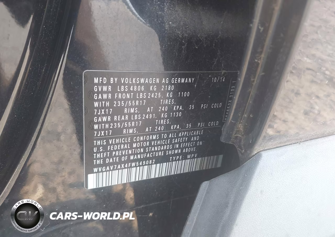 2015 Volkswagen Tiguan Se VIN:WVGAV7AX4FW549082 - 9