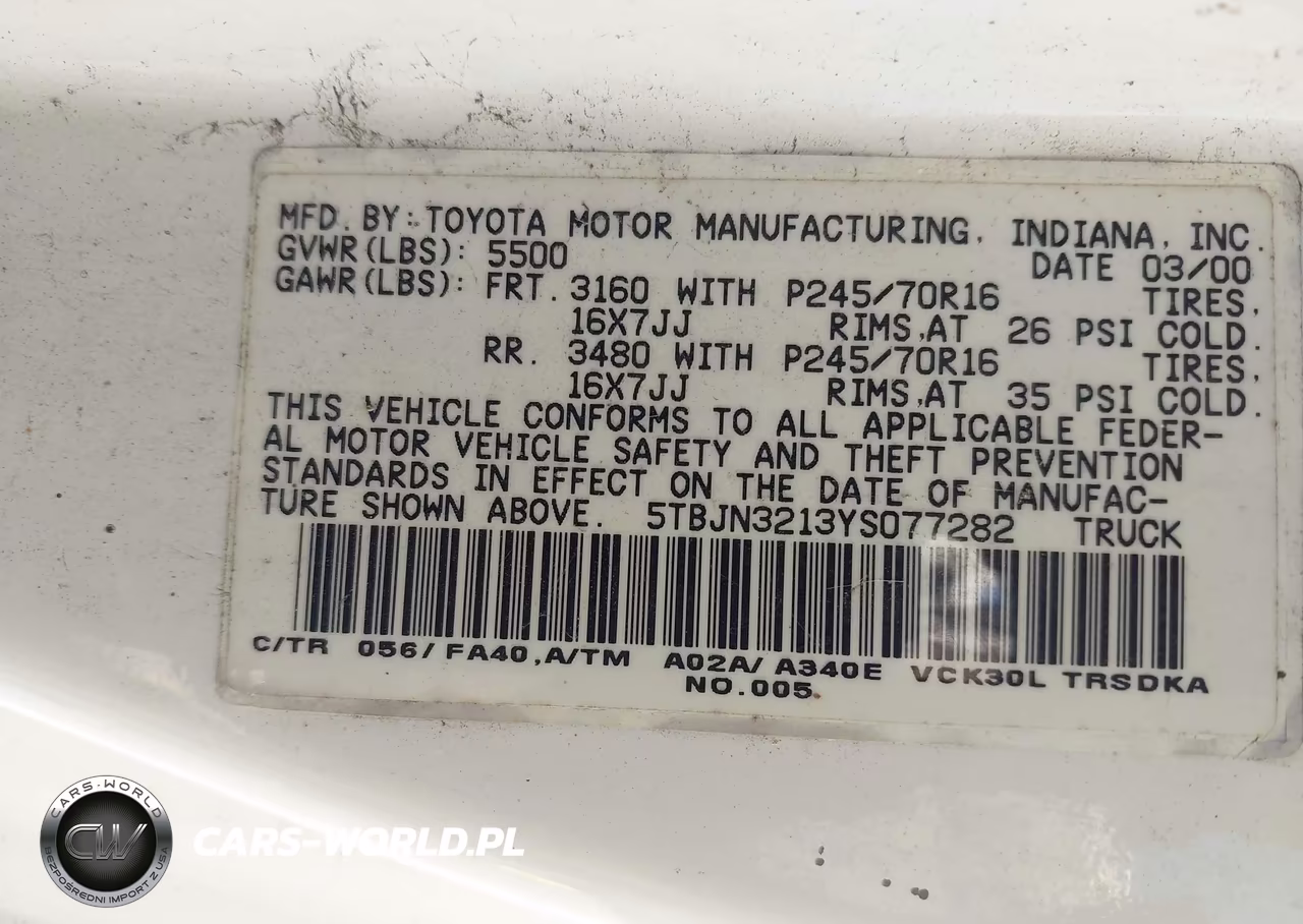 2000 Toyota Tundra VIN:5TBJN3213YS077282 - 9