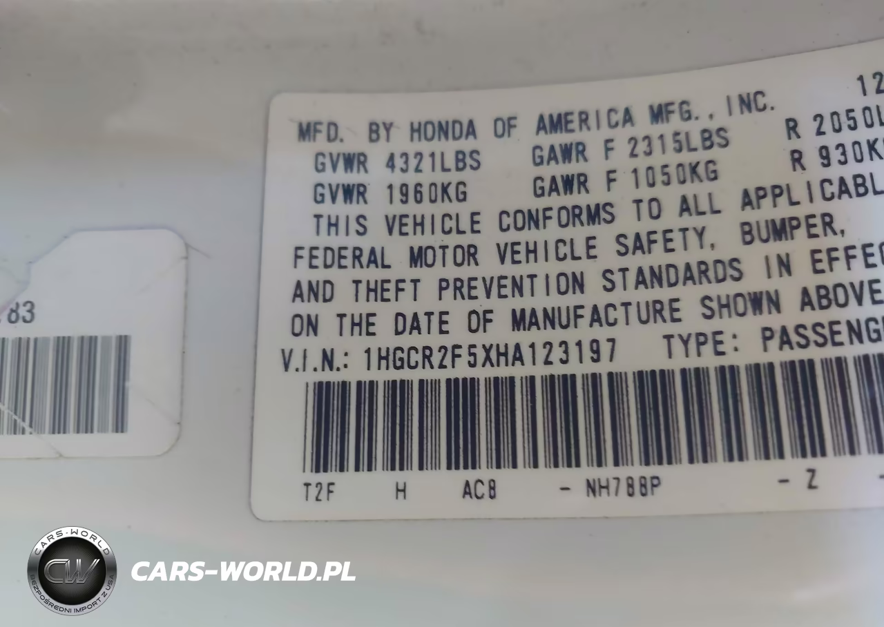 2017 Honda Accord Sport VIN:1HGCR2F5XHA123197 - 9