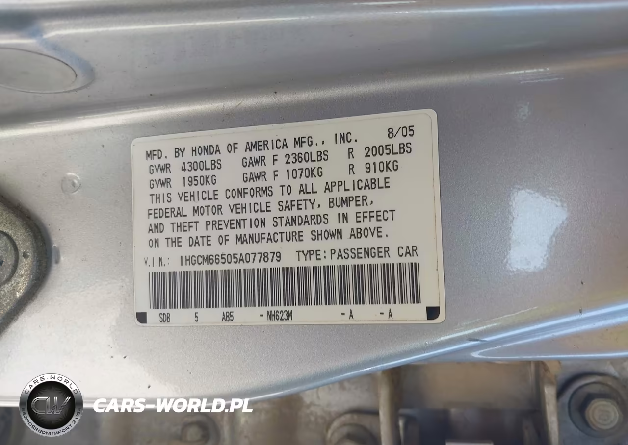 2005 Honda Accord 3.0 Ex VIN:1HGCM66505A077879 - 9