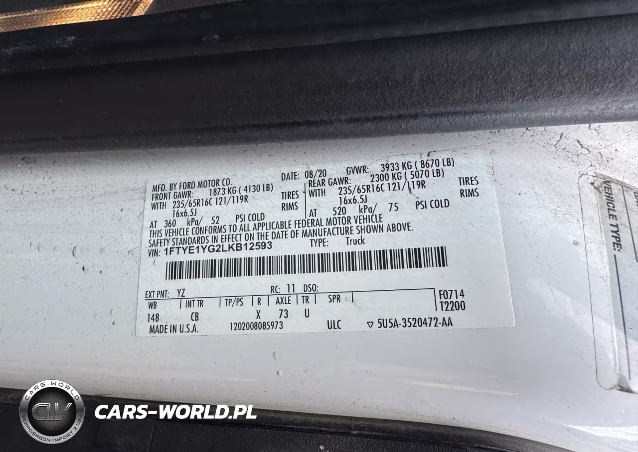 2020 Ford Transit-150 VIN:1FTYE1YG2LKB12593 - 9