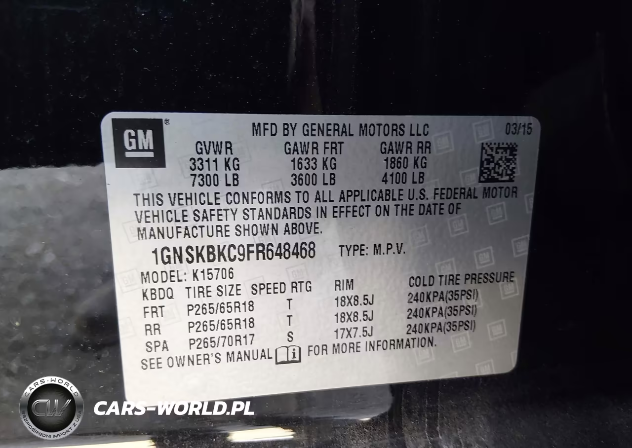 2015 Chevrolet Tahoe Lt VIN:1GNSKBKC9FR648468 - 9