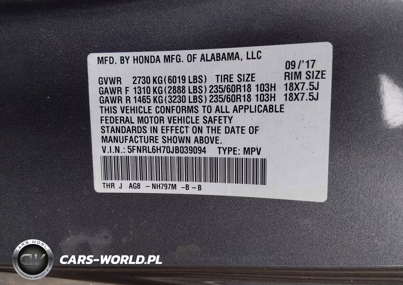 2018 Honda Odyssey Ex-L VIN:5FNRL6H70JB039094 - 9