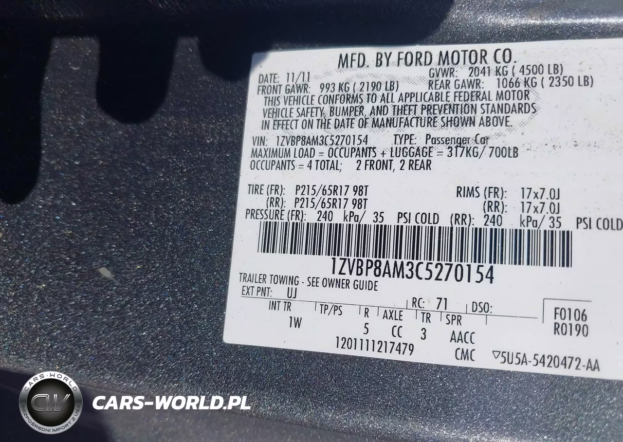 2012 Ford Mustang V6 VIN:1ZVBP8AM3C5270154 - 9