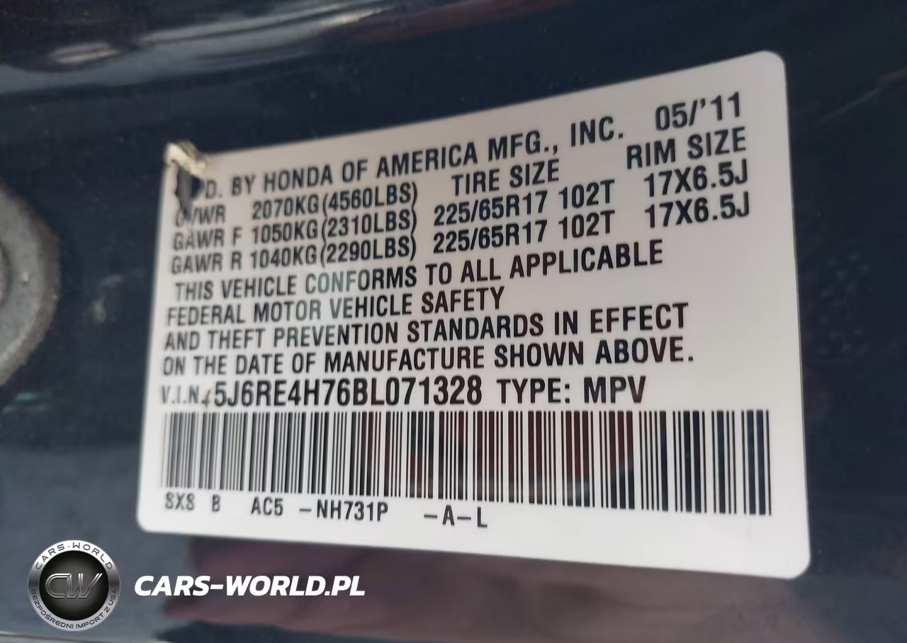2011 Honda Cr-V Ex-L VIN:5J6RE4H76BL071328 - 9