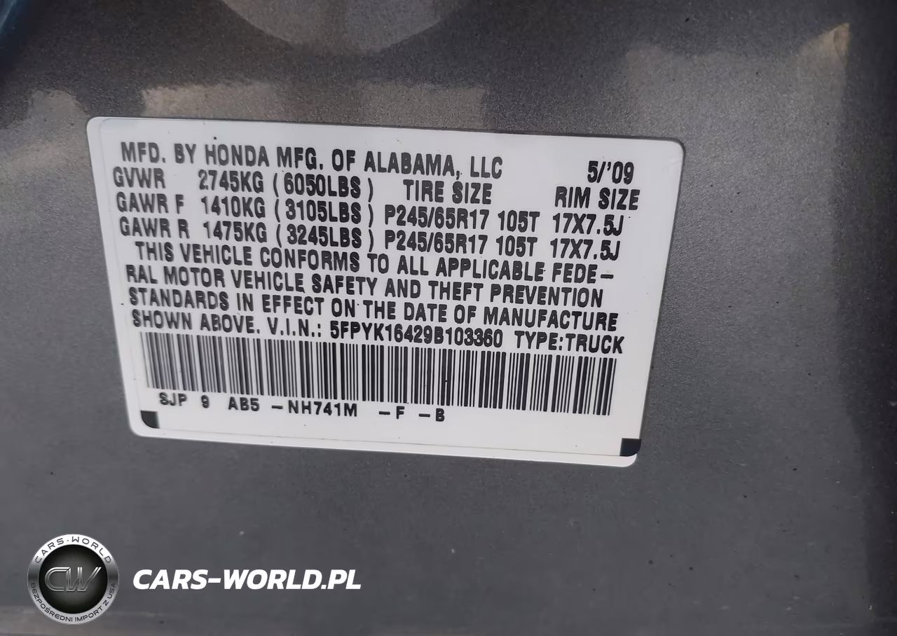 2009 Honda Ridgeline Rts VIN:5FPYK16429B103360 - 9