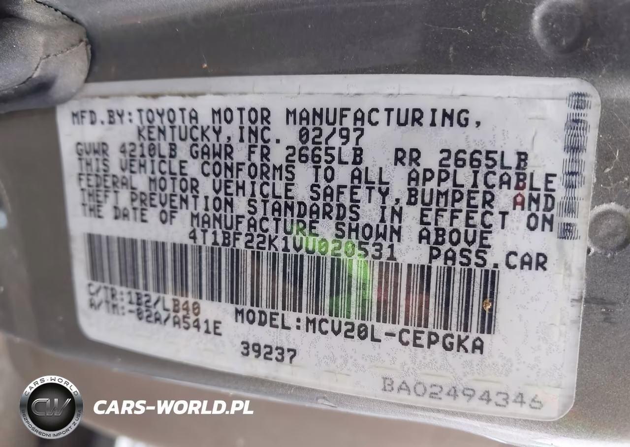 1997 Toyota Camry Xle V6 VIN:4T1BF22K1VU020531 - 9