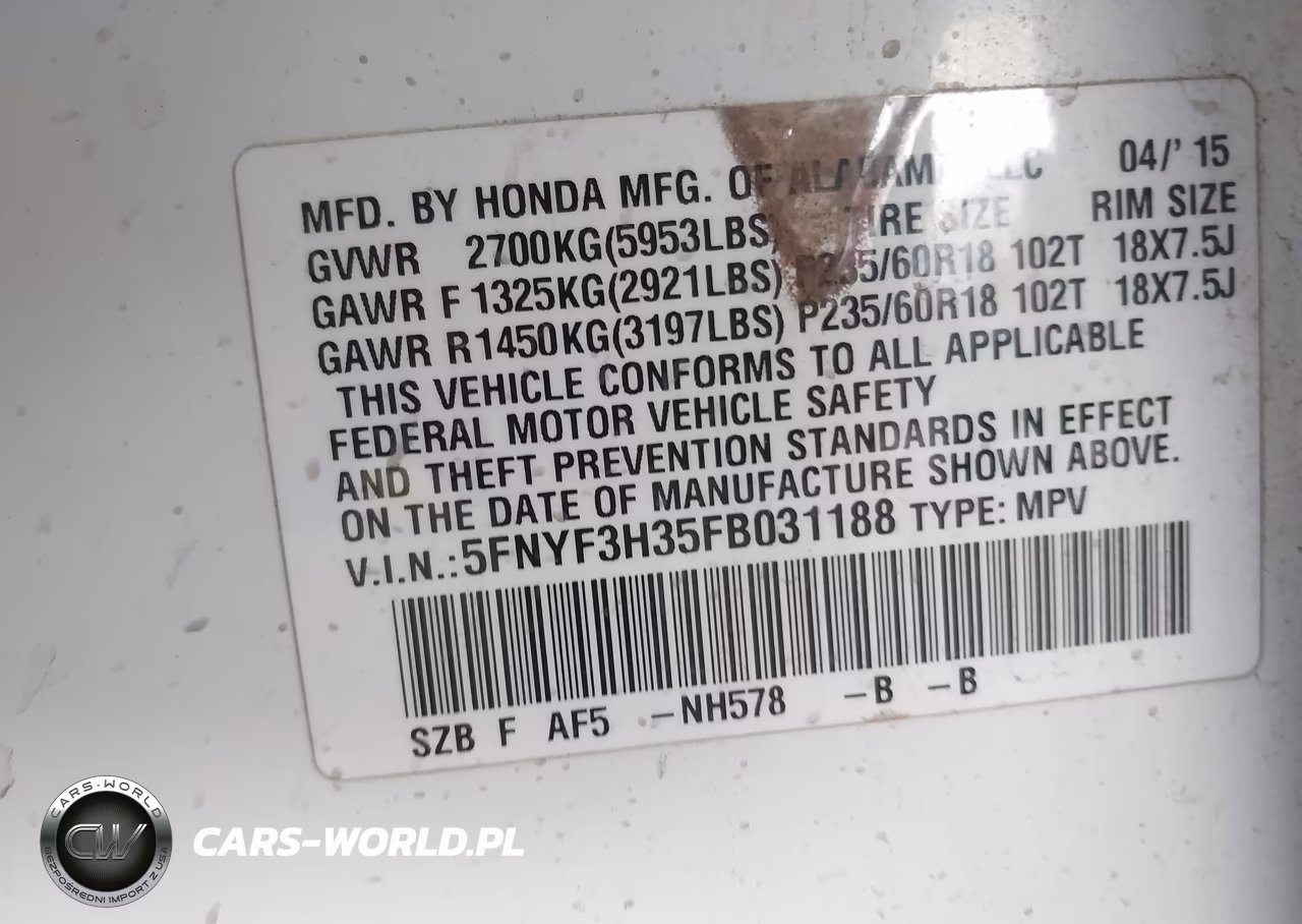 2015 Honda Pilot Se VIN:5FNYF3H35FB031188 - 9