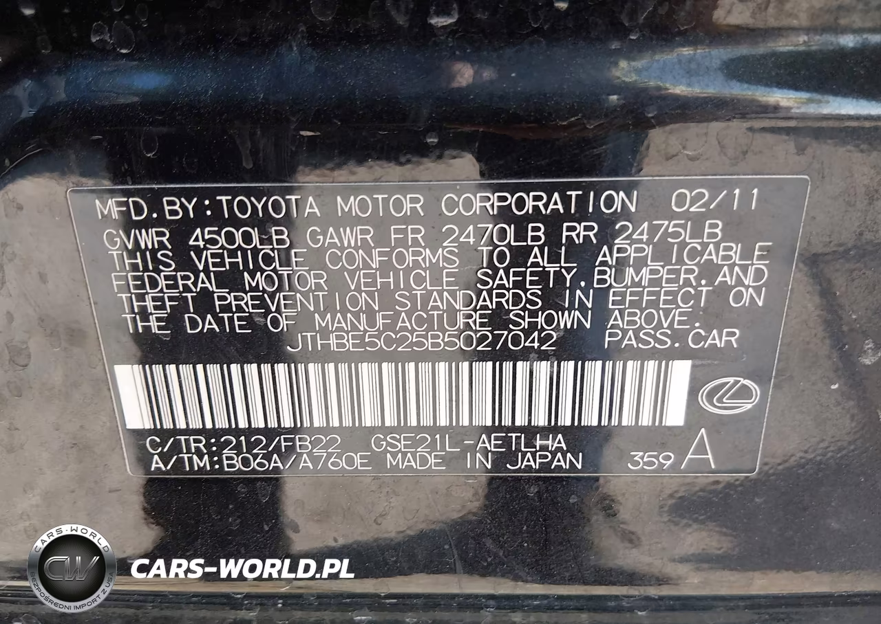 2011 Lexus Is 350 VIN:JTHBE5C25B5027042 - 9