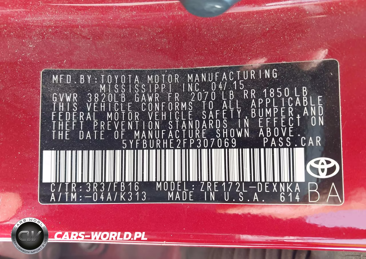 2015 Toyota Corolla Le VIN:5YFBURHE2FP307069 - 9