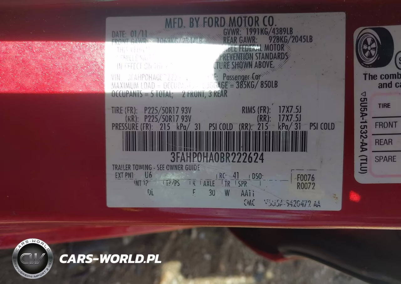 2011 Ford Fusion Se VIN:3FAHP0HA0BR222624 - 9