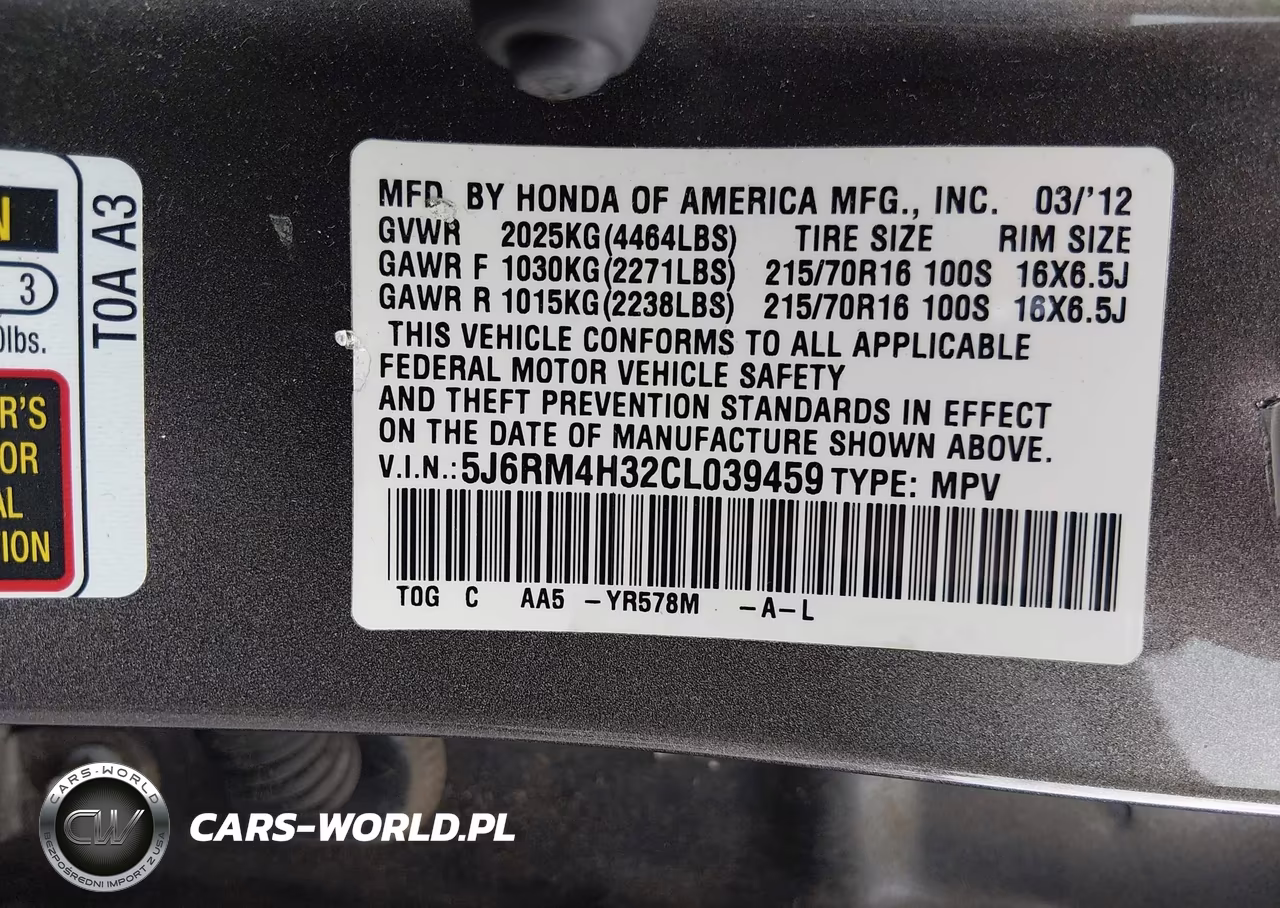 2012 Honda Cr-V Lx VIN:5J6RM4H32CL039459 - 9