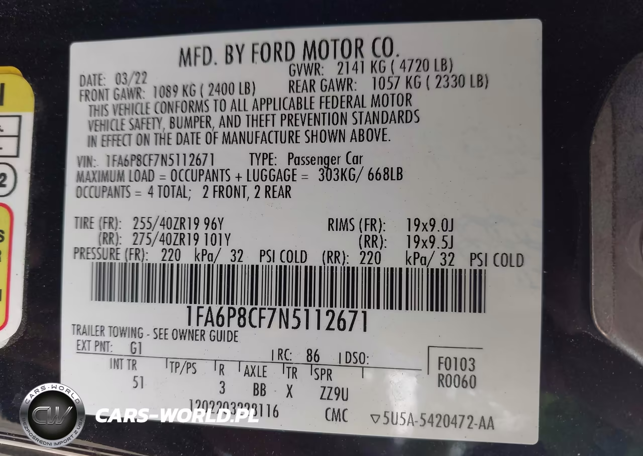 2022 Ford Mustang Gt Premium Fastback VIN:1FA6P8CF7N5112671 - 9