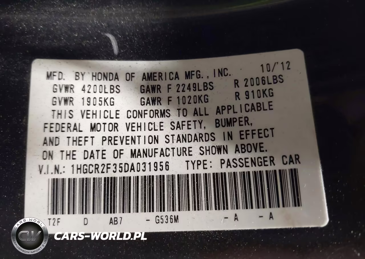 2013 Honda Accord Lx VIN:1HGCR2F35DA031956 - 9