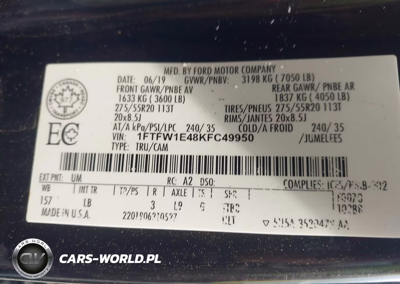 2019 Ford F-150 Lariat VIN:1FTFW1E48KFC49950 - 9
