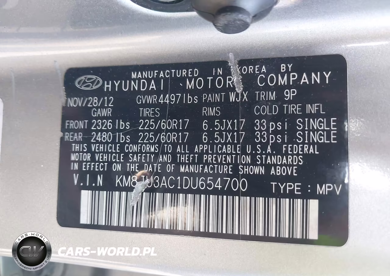 2013 Hyundai Tucson Gls VIN:KM8JU3AC1DU654700 - 9
