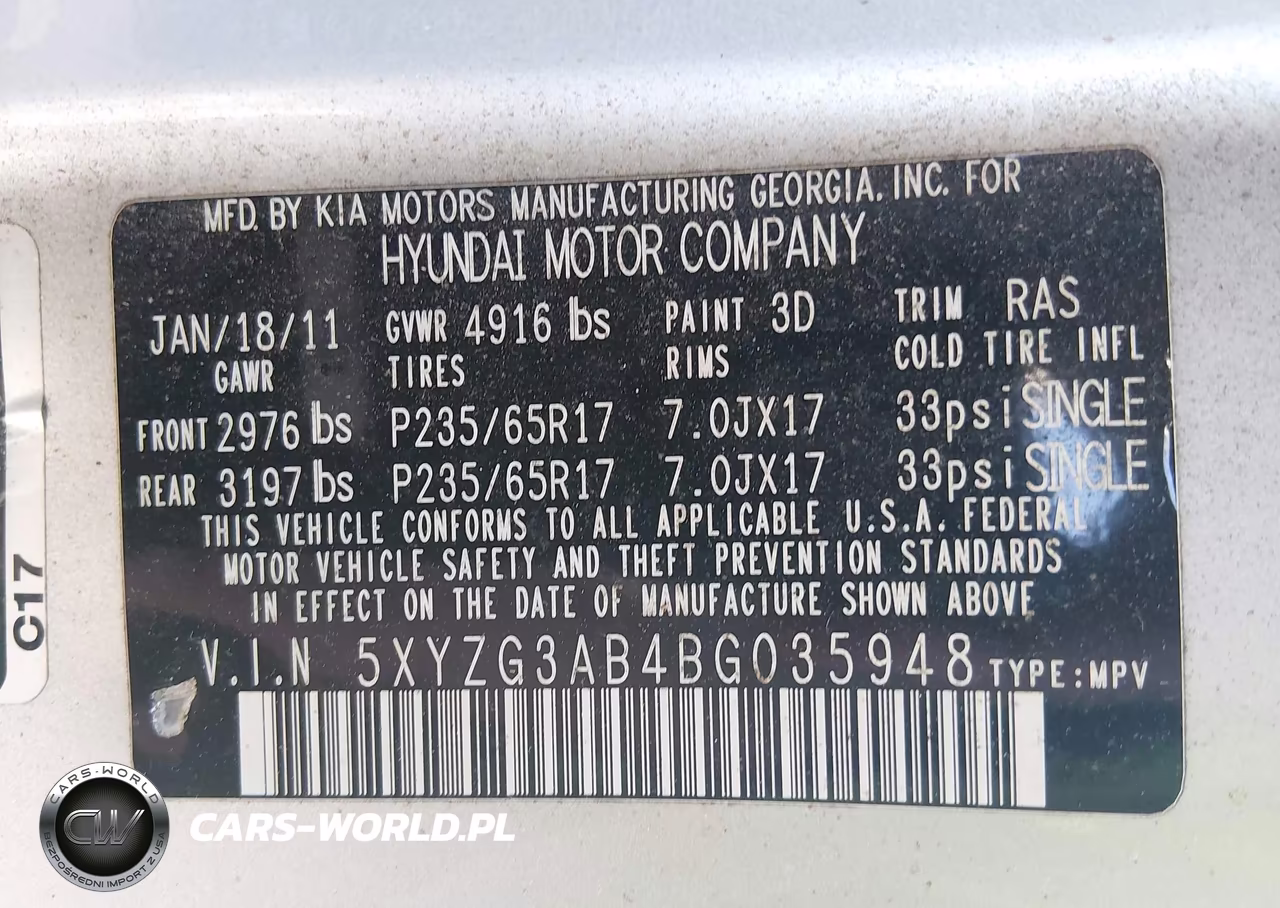 2011 Hyundai Santa Fe Gls VIN:5XYZG3AB4BG035948 - 9