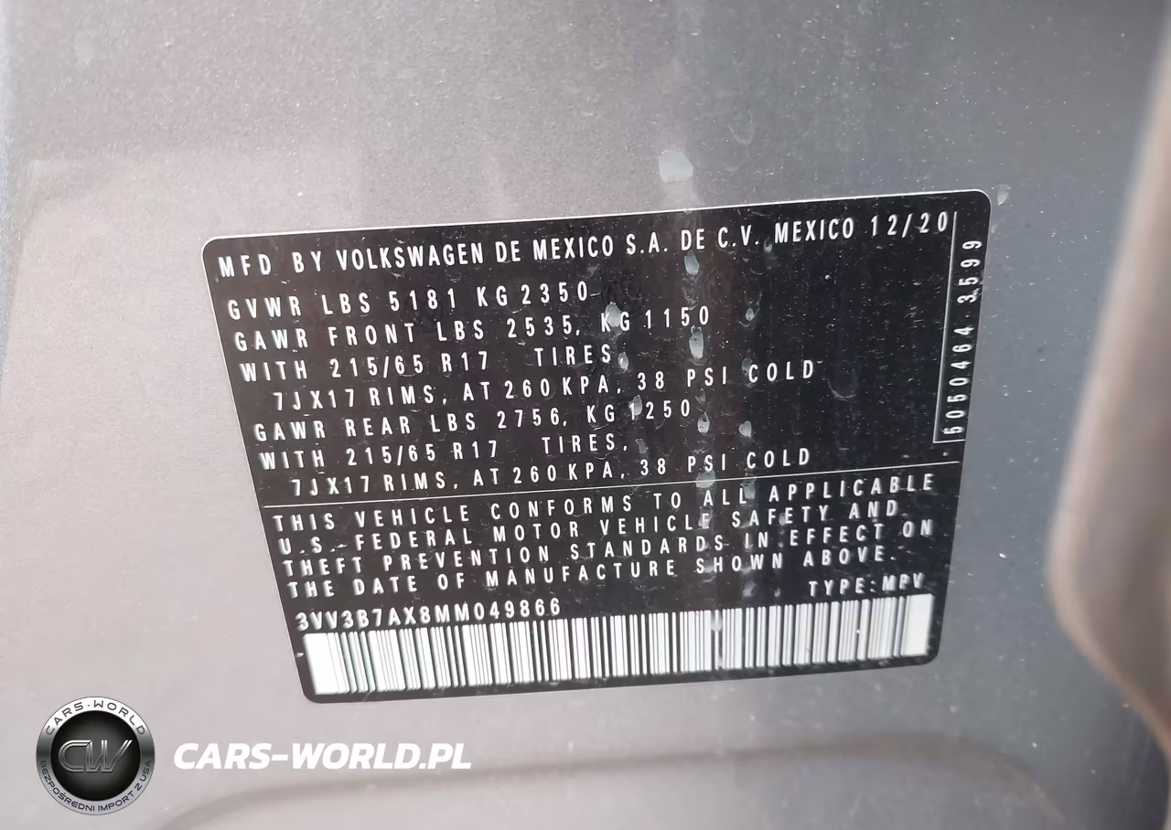 2021 Volkswagen Tiguan 2.0T Se-2.0T Se R-Line Black-2.0T Sel VIN:3VV3B7AX8MM049866 - 9
