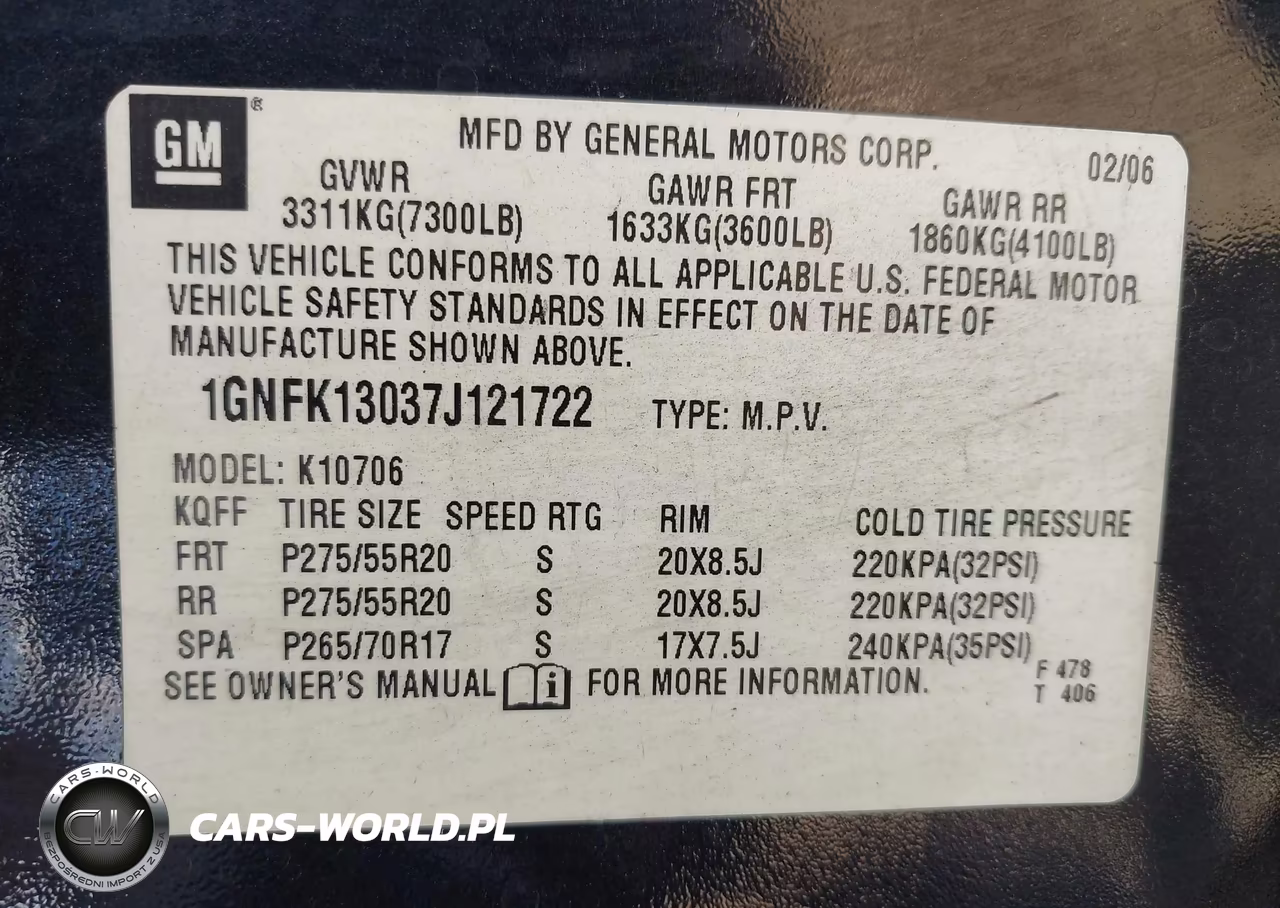 2007 Chevrolet Tahoe Lt VIN:1GNFK13037J121722 - 9