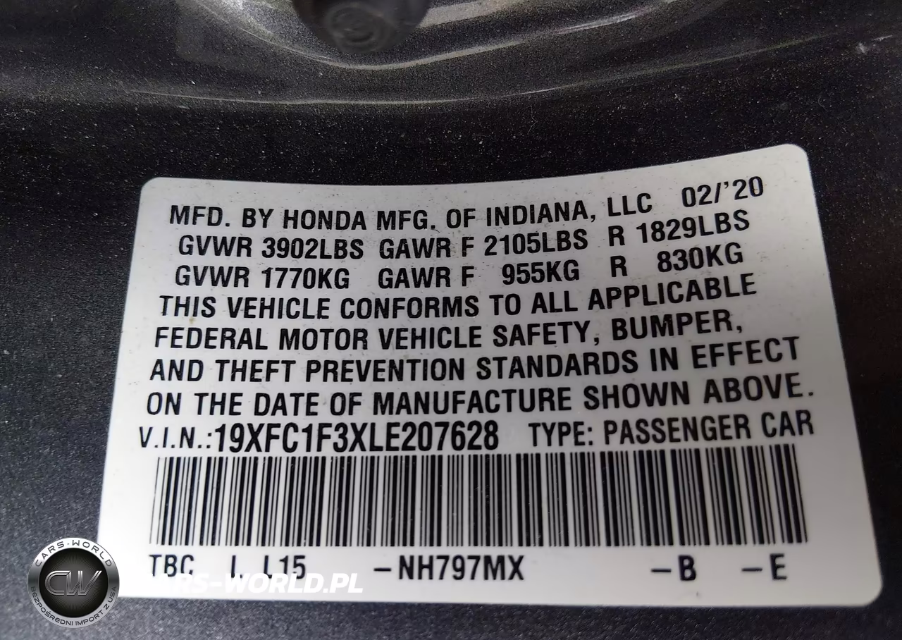 2020 Honda Civic Ex VIN:19XFC1F3XLE207628 - 9