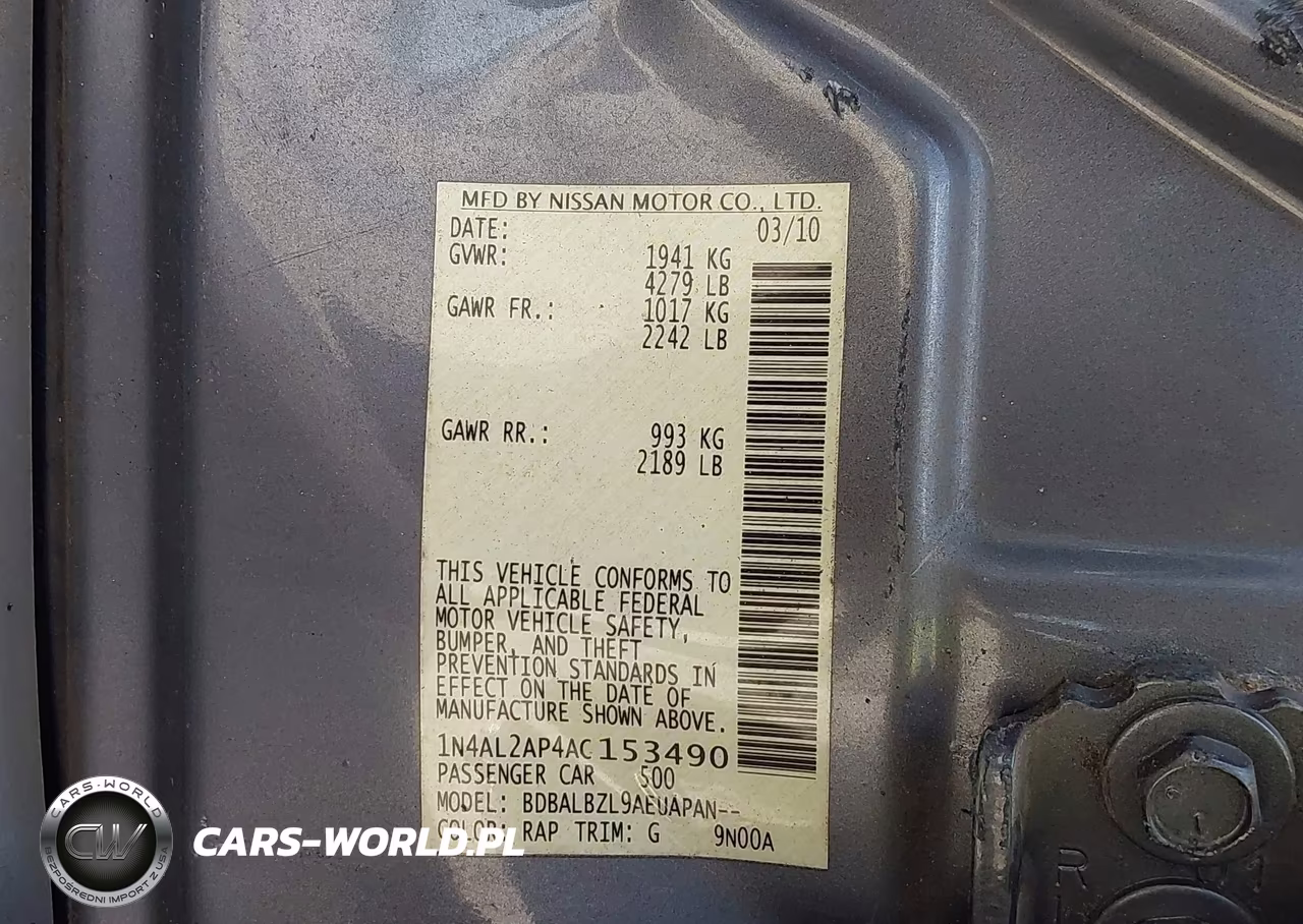2010 Nissan Altima 2.5 S VIN:1N4AL2AP4AC153490 - 9