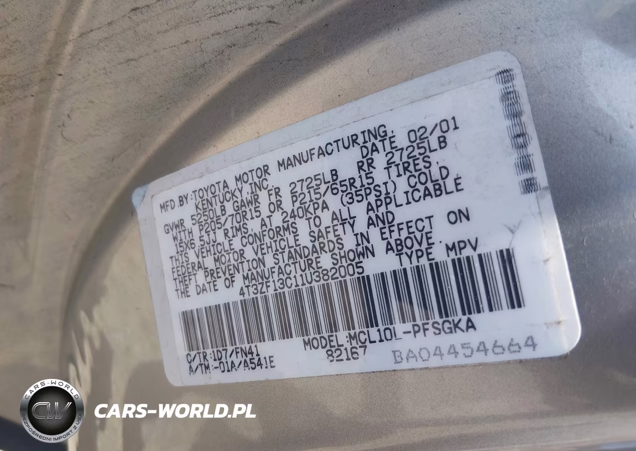 2001 Toyota Sienna Le VIN:4T3ZF13C11U382005 - 9