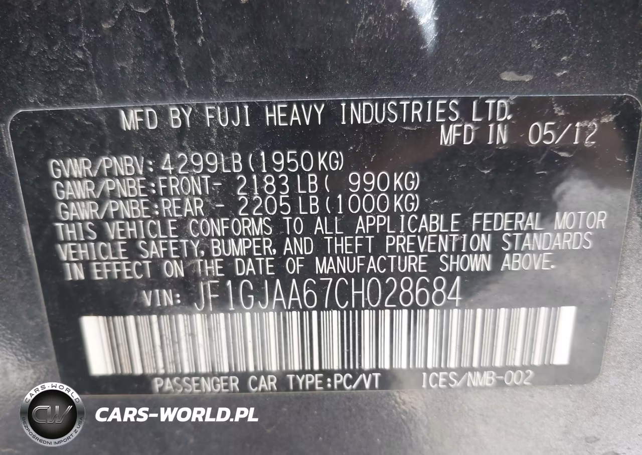 2012 Subaru Impreza 2.0I VIN:JF1GJAA67CH028684 - 9