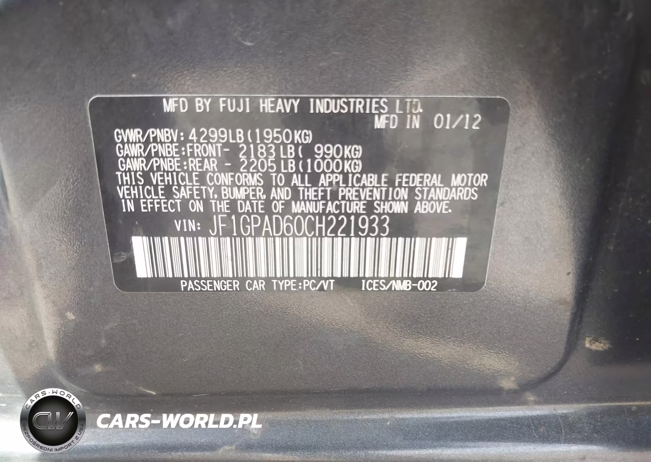 2012 Subaru Impreza 2.0I Premium VIN:JF1GPAD60CH221933 - 9