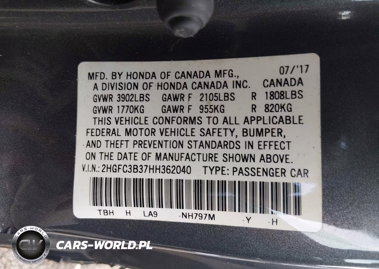 2017 Honda Civic Ex-T VIN:2HGFC3B37HH362040 - 9
