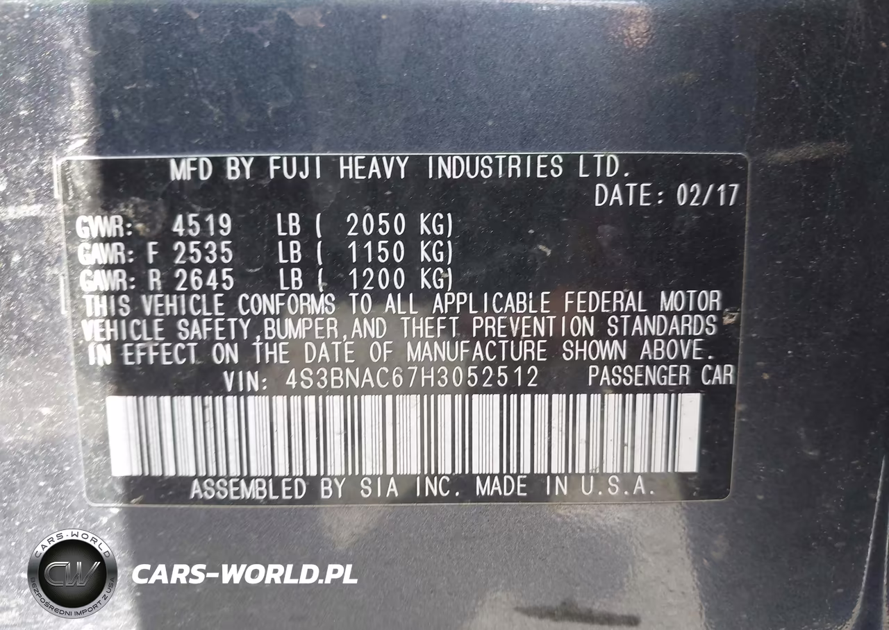 2017 Subaru Legacy 2.5I Premium VIN:4S3BNAC67H3052512 - 9