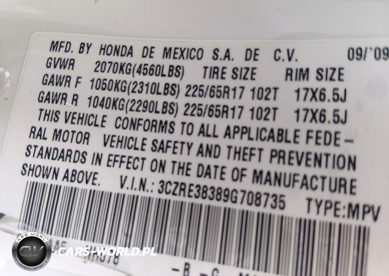 2009 Honda Cr-V Lx VIN:3CZRE38389G708735 - 9