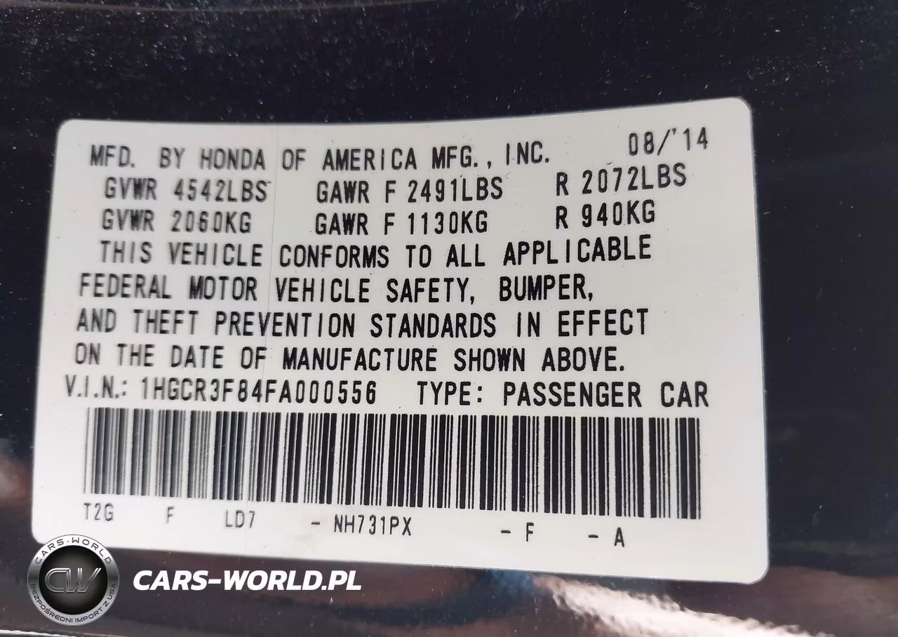 2015 Honda Accord Ex-L V-6 VIN:1HGCR3F84FA000556 - 9