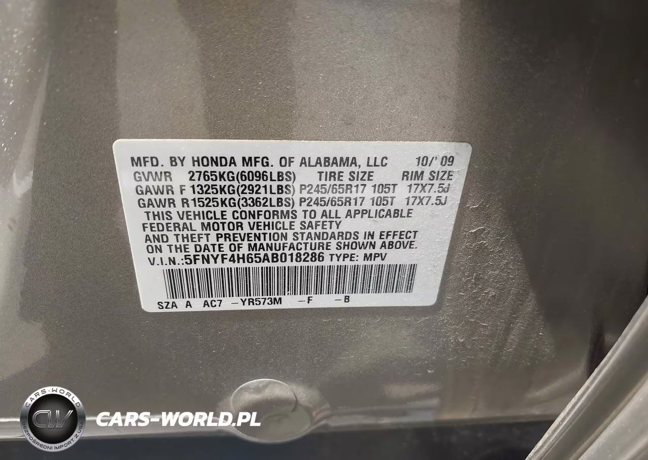 2010 Honda Pilot Ex-L VIN:5FNYF4H65AB018286 - 9