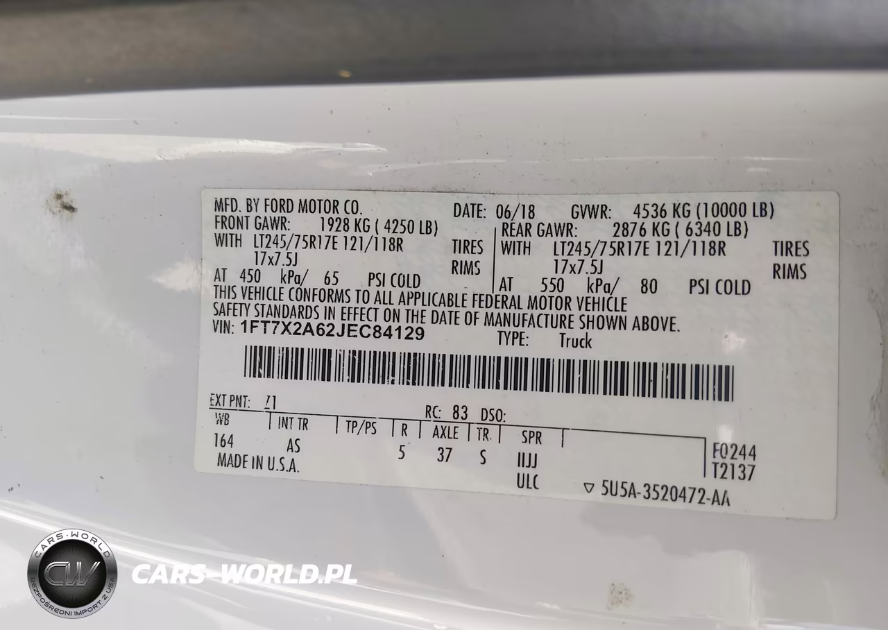 2018 Ford F-250 Xl VIN:1FT7X2A62JEC84129 - 9