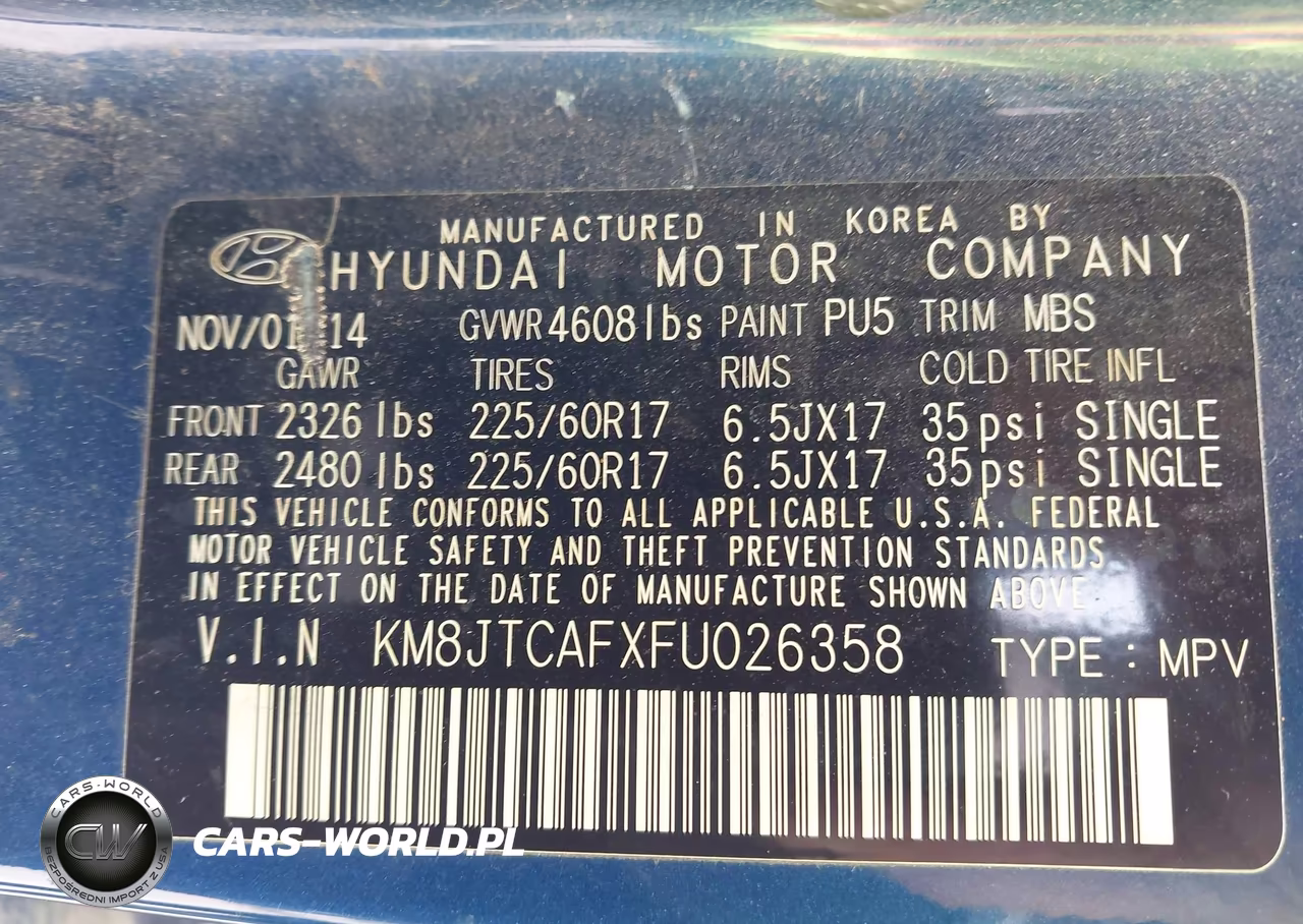 2015 Hyundai Tucson Gls VIN:KM8JTCAFXFU026358 - 9