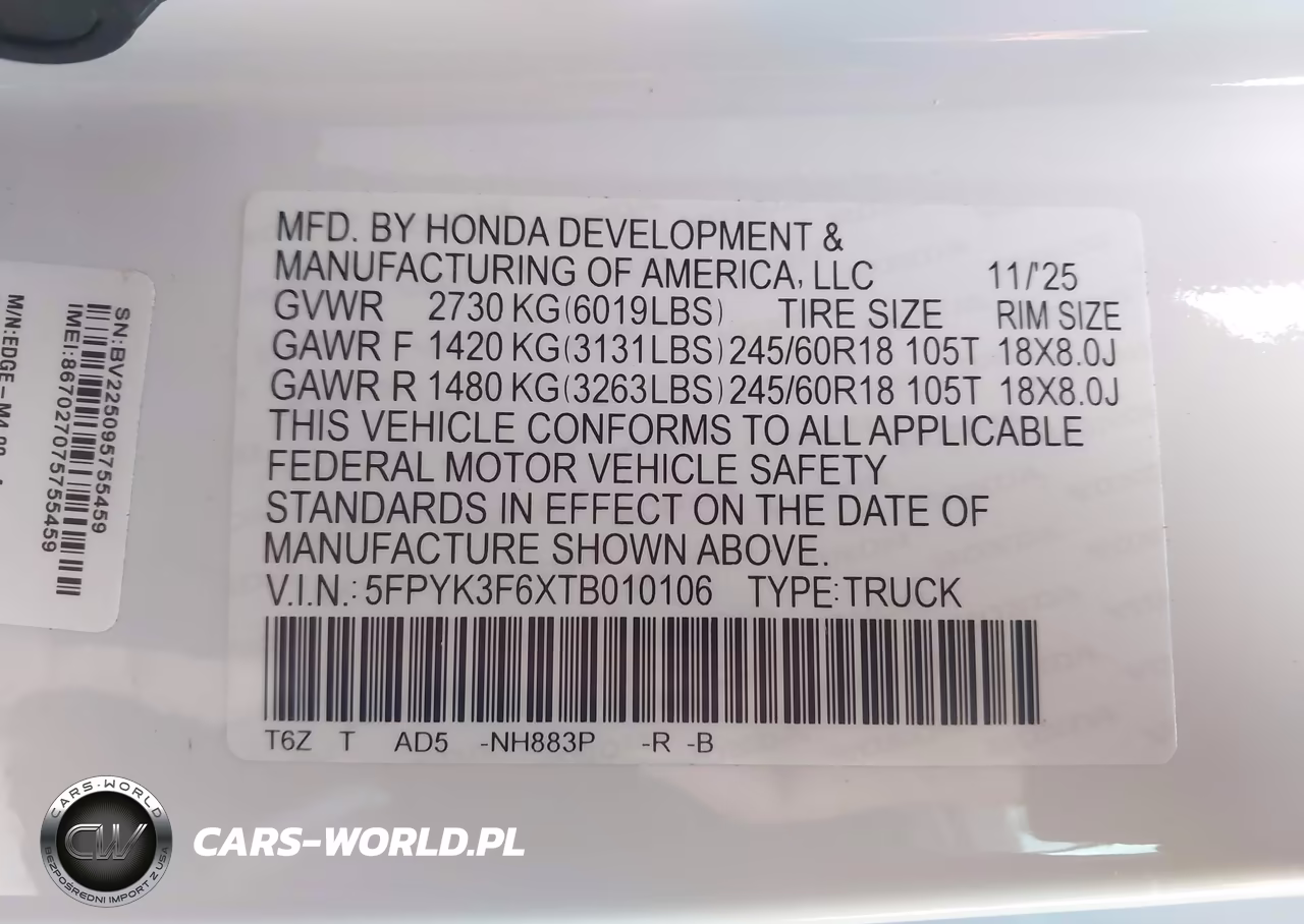 2026 Honda Ridgeline Trailsport VIN:5FPYK3F6XTB010106 - 9