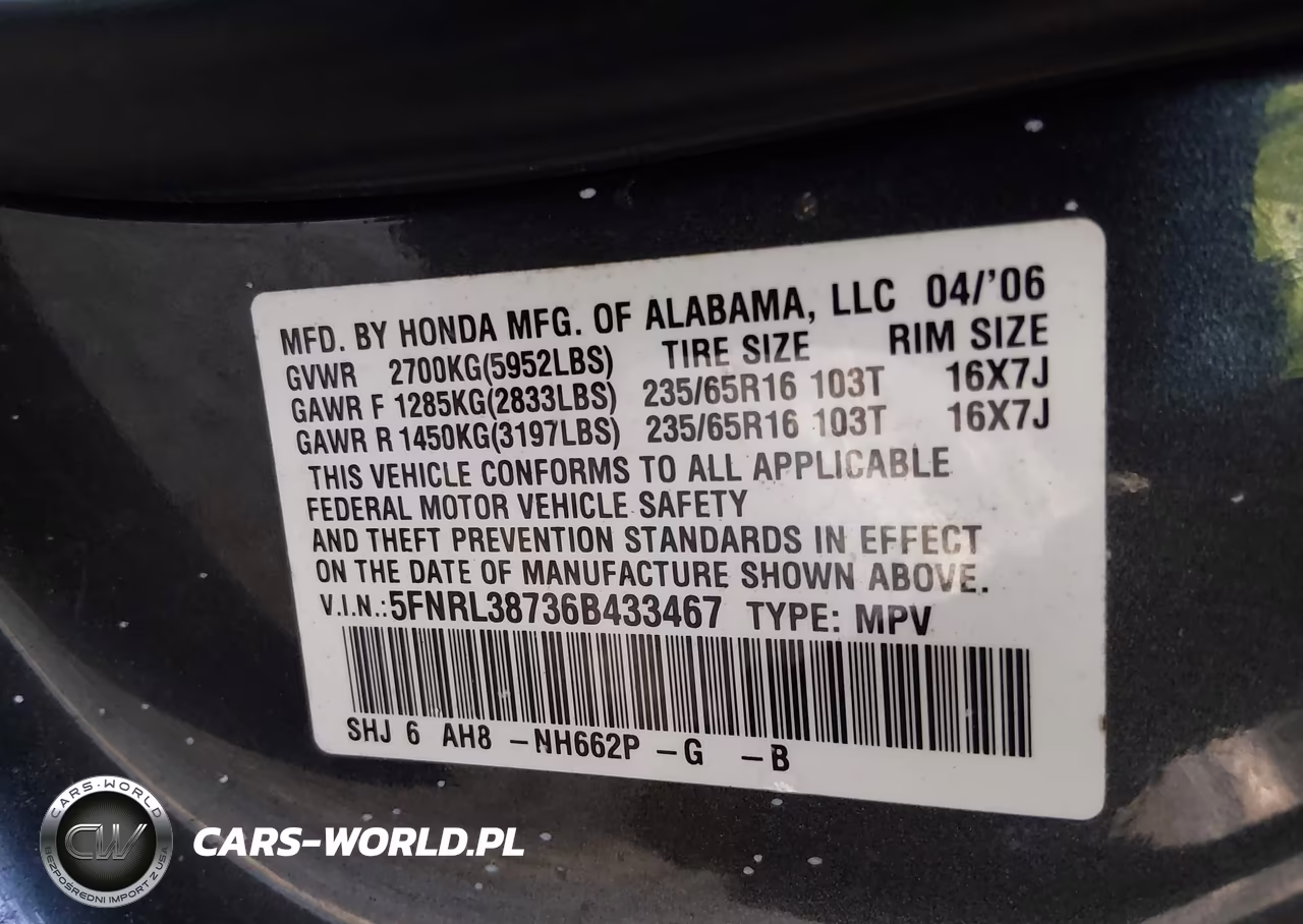 2006 Honda Odyssey Ex-L VIN:5FNRL38736B433467 - 9