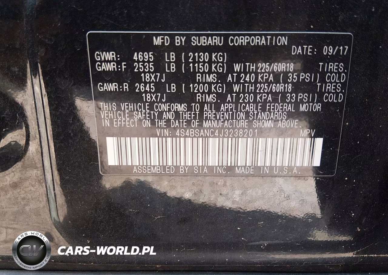 2018 Subaru Outback 2.5I Limited VIN:4S4BSANC4J3238201 - 9